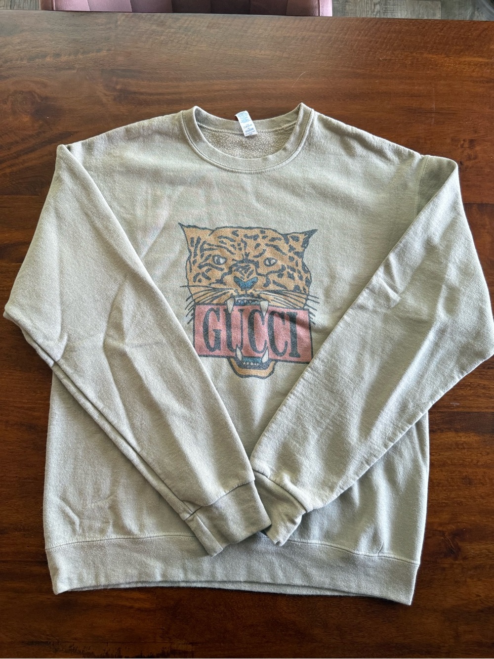 Leopard Tiger Graphic Sweatshirt Tan Crewneck Pullover Size Medium